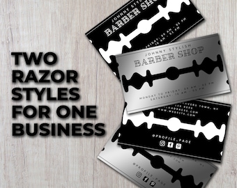 Faux razor blade Barber shop business card template