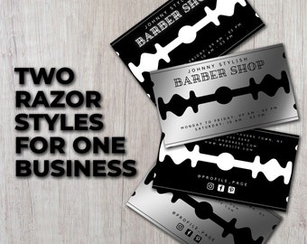 Faux razor blade Barber shop business card template