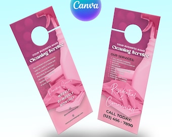 Cleaning Service Door Hanger Template, Housekeeping, Janitorial Services Marketing Material, Canva