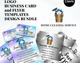 House Cleaning Service Logo, flyer and business card template, Canva