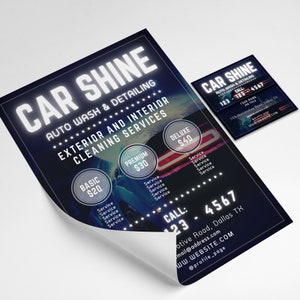 Car Wash and Detailing services Flyer and Business Card design Canva Template