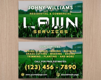 Lawn Care Business Card Custom Design Template, Yard Service, Landscaping, Gardening Calling Card, Canva