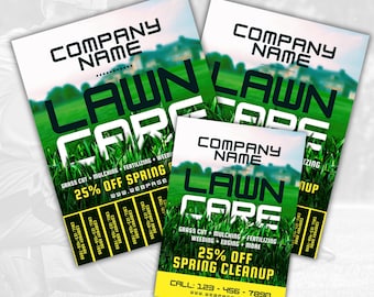 Lawn Care Flyer Templates, Two Tear Off Flyers Sizes, One Small Flyer, Lawnmowing, CANVA
