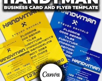 Handyman Business Card and Flyer Template Bundle, Printable Canva Design