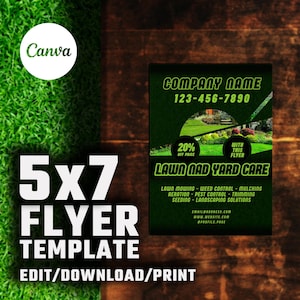 Lawn care, lawn mowing and landscaping service Flyer template, Canva Edit