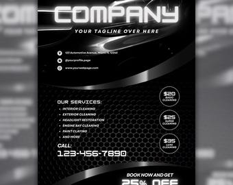 Car Detailing Flyer Template, Automotive, Car Wash Service, Two Sizes (Canva)