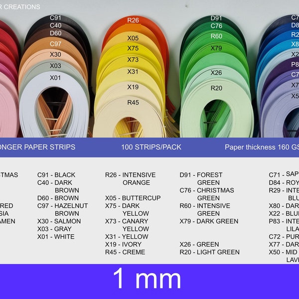 160gsm 1mm Paper Quilling Strips in 34 Colors, Packages of 100 strips.  Listing for individual packages.