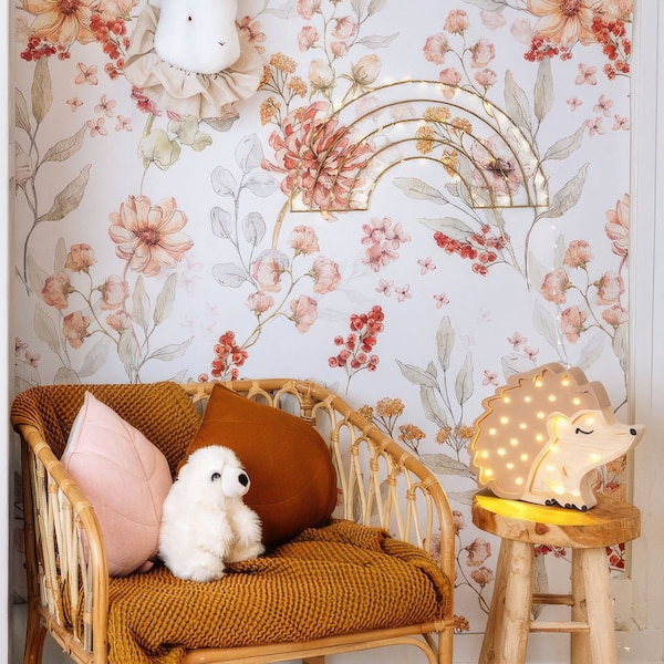 Autumn Meadow White Self-Adhesive Wallpaper | Peel and Stick Nature-Inspired Wall Decor