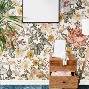 Nursery Floral Self-Adhesive Wallpaper | Wildflower Design | Peel and Stick | Kids Wall Decor