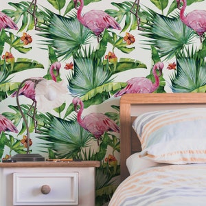 Tropical Flamingo   Wall Mural -  Floral Wallpaper -  Self-Adhesive -  Removable Decor -  Eco Friendly -   #107