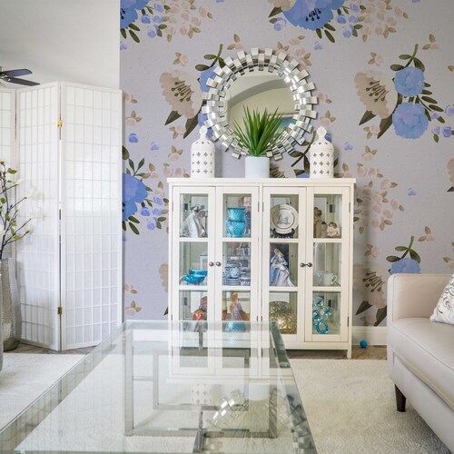 Floral Chinoiserie Wallpaper Duck Egg Oriental Botanical Etsy