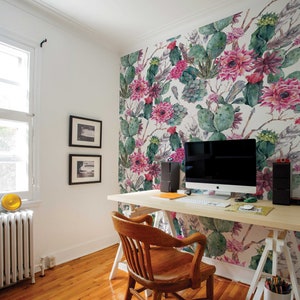 Kaktus Rosa Blumentapete Wandbild: Selbstklebendes Kunstdekor