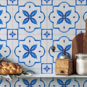 Blue Moroccan Tile Wallpaper | Peel and Stick Wallpaper | Removable Wallpaper | Home Decor Wall Art | Wall Decor | Room Decor