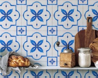 Blue Moroccan Tile Peel and Stick Wallpaper: Removable Vinyl Wall Art