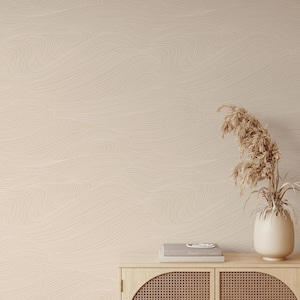 Peel and Stick Wallpaper | Beige Wave Line Art | Removable Wallpaper | Japandi Minimalist Bedroom | Abstract Sand Dune Wall Mural