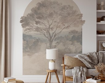 Watercolor Tree Arch Wall Mural - Vintage Landscape Peel and Stick Bed Headboard