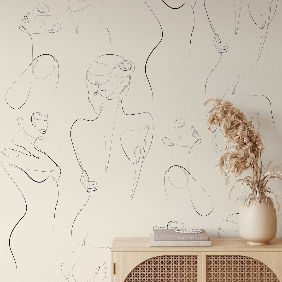 Female Body Line Art Self-adhesive Wallpaper | Removable Wall Decor ...