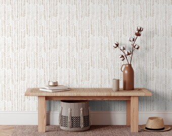 Beige Abstract Boho Wallpaper: Peel and Stick Removable Wall Decor