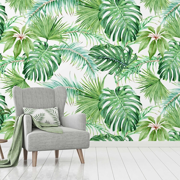 Removable Wallpaper Peel and Stick Wallpaper Wall Paper Wall Mural - Banana Leaf Wallpaper Tropical Wallpaper