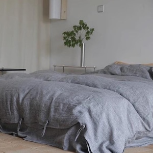 30+ colors ,Gray  Linen bedding set with tie , linen duvet cover, Queen Duvet Cover include 2 pillowcases, custom size available