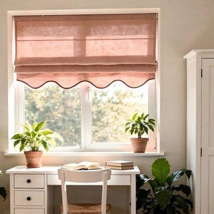 30+colors,100% linen roman shade with color trim scallop bottom chain mechanism, window treatment,custom made  flat roman shade