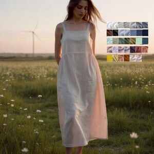100%Linen/S-6XL or Custom/30+colors,women&#39;s linen midi dress.Eropean flax linen.linen home wear,maternity clothes,plus size,women dress,gift