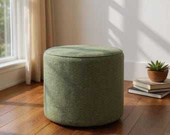 Rund Ottoman Bezug 400+Colors.Flanschkante.Canvas/Chenille/Samt/Cord/Kunstleinen.Ersatzbezug