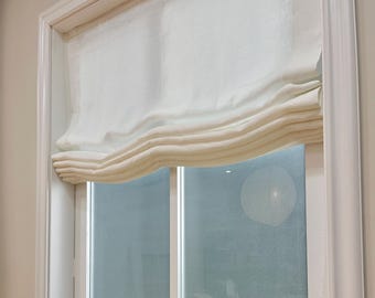 Estor romano 100 % lino color blanco roto con mecanismo de cadena, tratamiento para ventanas, estor romano suave hecho a medida