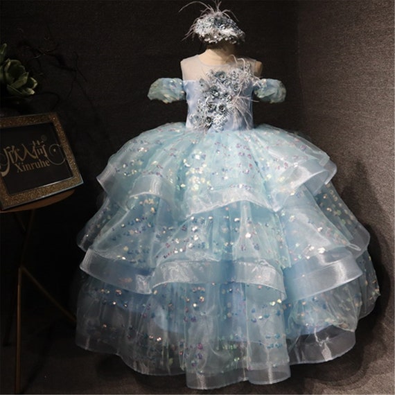 Poofy Oxford Blue Tulle Ball Gown Prom Dress