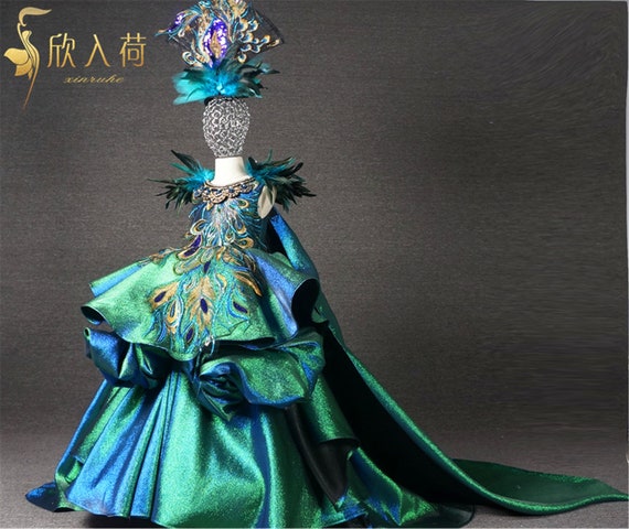 Ladivine CD343 Size 6 Peacock Sheer Corset Satin Slit Prom Dress Cryst –  Glass Slipper Formals