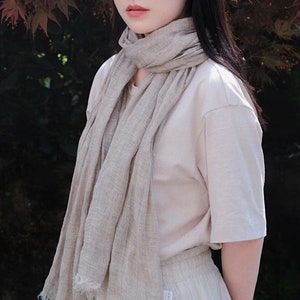 59 Colors Linen Scarfs, Natural color Fringed Linen shawl, gift for her, must-Have Accessory for Every Occasion, Custom size available