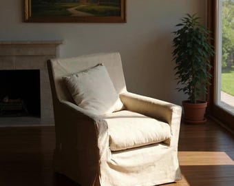 400+ Custom options.Custom Chair Slipover.includ cushion cover.Custom size.With skirt.Linen/Cotton/chenille.home decor.Washable,Replacement