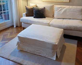 40+ kleuren op maat gemaakte linnen poef hoes met rok en gelaste rand. Natuurlijke stof: 30 linnen 70 katoen. Hoes voor voetenbank/voetsteun. Woondecoratie
