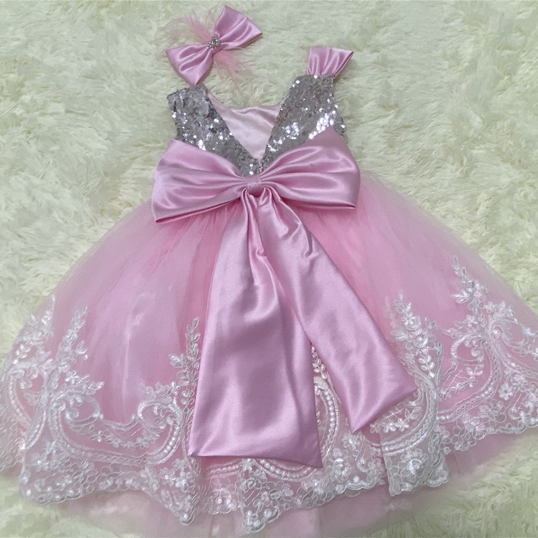 Pink Birthday Dress for Babies Dress Dress With Bow Dress for Etsy