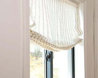 Natürliche Farbe 100% gestreifte Leinen Raffrollo mit Kettenmechanismus, Fensterbehandlung nach Maß