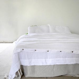 30+ colors ,true white Linen bedding set with coconut button,linen duvet cover,Queen Duvet Cover include 2 pillowcases,custom size available