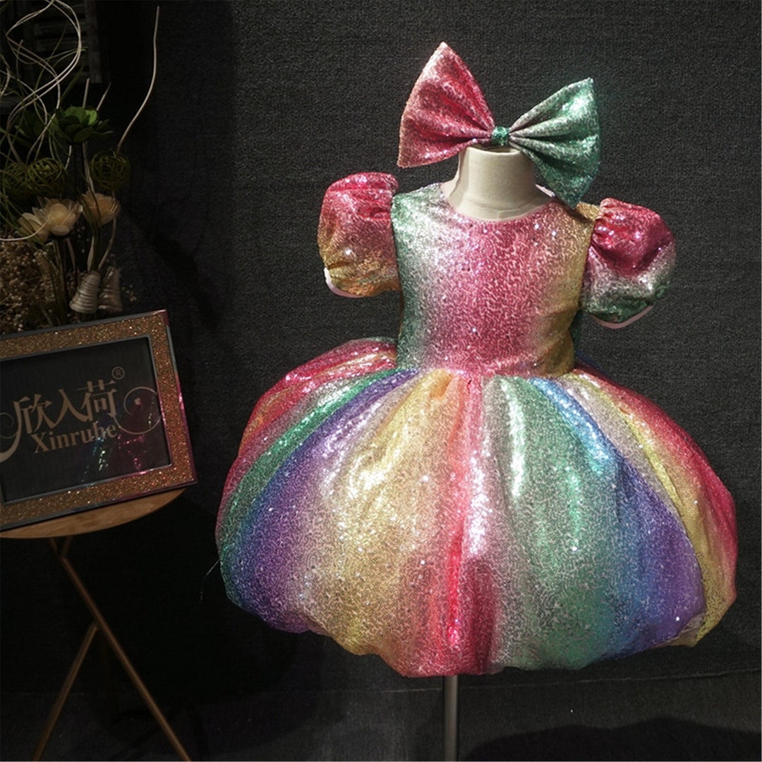 Girls Sparkling Sequin Dress Toddler Tutu Rainbow Dress