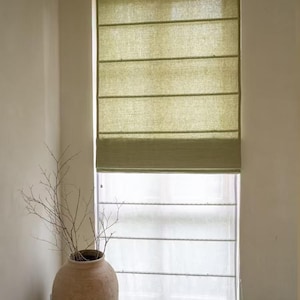 Double layered linen roman shade ,100%linen Darkening shade and sheer shade,Chain mechanism, window treatment,custom made  flat roman shade