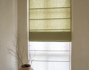 Double layered linen roman shade ,100%linen Darkening shade and sheer shade,Chain mechanism, window treatment,custom made  flat roman shade