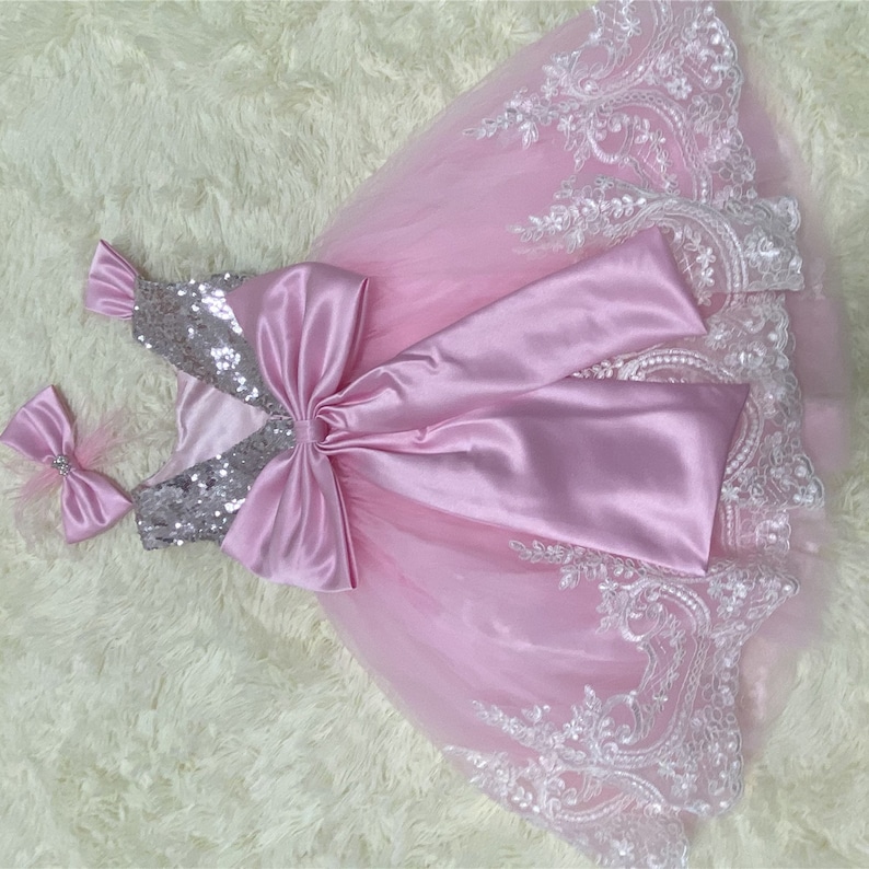 Pink Birthday Dress for Babies Dress Dress With Bow Dress for Etsy