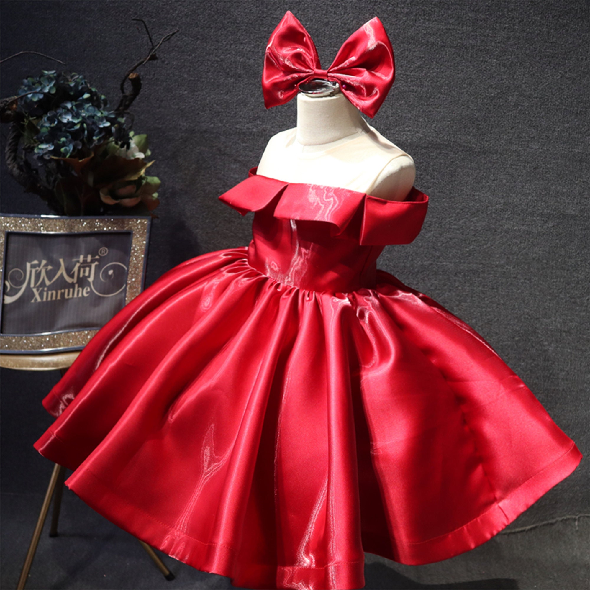 YWDJ 3-8Years Dress for Girls Solid Embroidery Lace Short Sleeve Bowknot  Birthday Party Gown Kids Dresses Wine 4-5 Years - Walmart.com