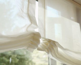 Cortina romana transparente de mezcla de lino, incluye herrajes para mecanismo de cadena, tratamiento de ventana, cortina romana relajada hecha a medida, cortina para privacidad