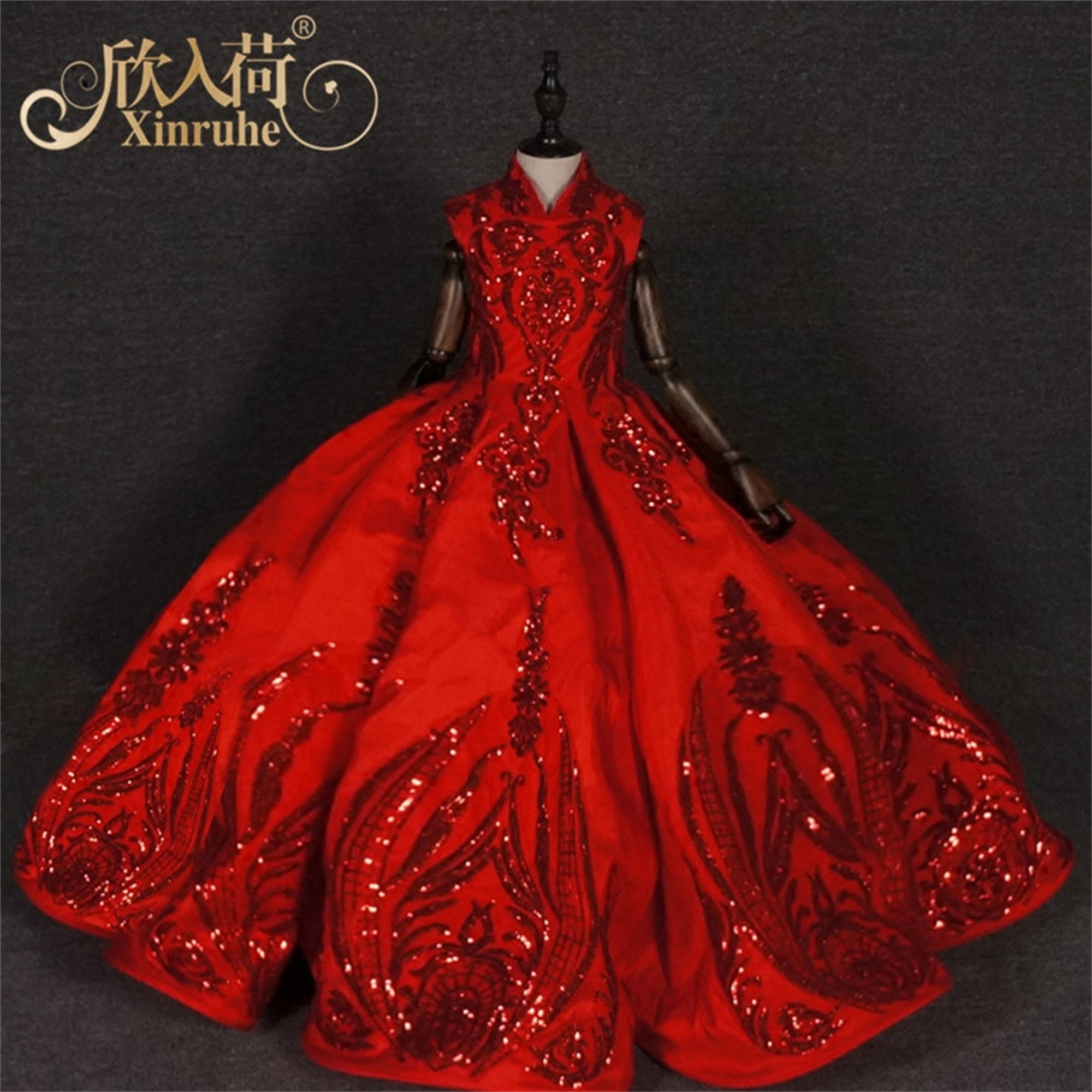 Red Women's Ball Gown Dress, Strapless, Sweetheart Neckline