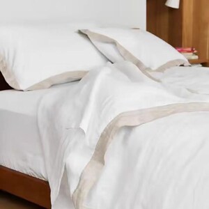 30+ colors ,Linen bedding set with border trim ,linen duvet cover,Queen Duvet Cover include 2 pillowcases,custom size available