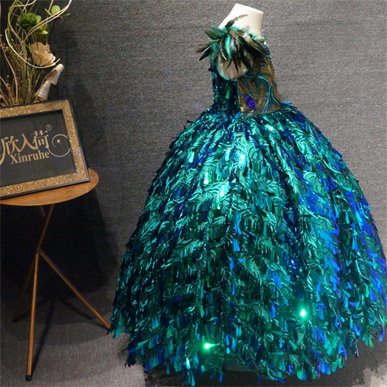 Kid Girls Peacock Embroidery Princess Ball Gowns Green Peacock | Etsy