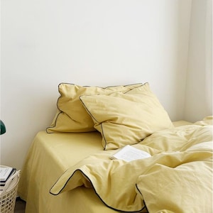 30+ colors , Linen bedding set with colored piping ,linen duvet cover,Queen Duvet Cover include 2 pillowcases,custom made