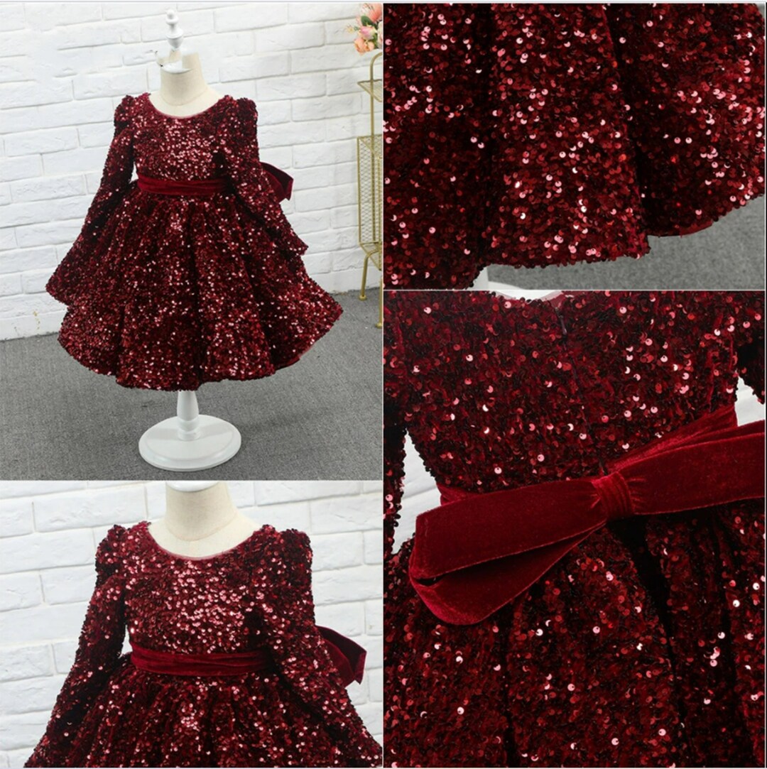 Wine Red Long Sleeve Sequin Christmas Dresses Bling Bling - Etsy