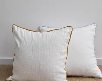 30+ colors ,natural Linen Pillow cover with colored piping ,White linen pillowcase,custom size available,linen pillow sham,body pillow cover