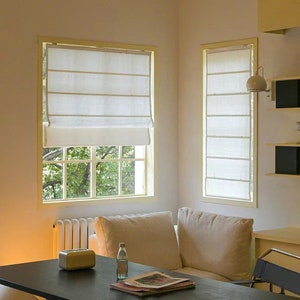 Off white 100% linen roman shade with chain mechanism, window treatment,custom made  flat roman shade