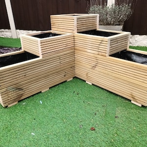 3 Tiered L Shape Deep Corner Garden Wooden Decking Planter